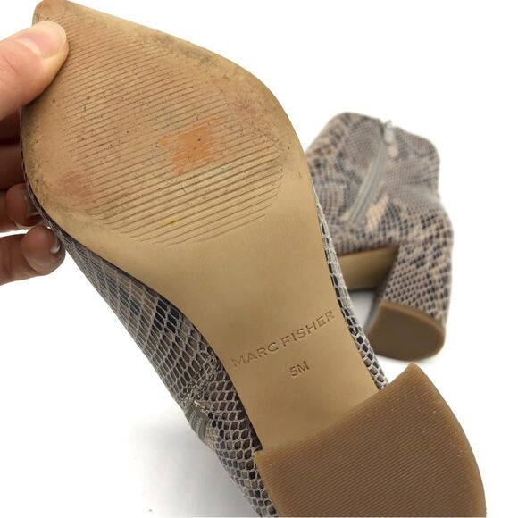 MARC FISHER Retire Snake Print Ankle Bootie Cream Brown 5 - Picture 11 of 11